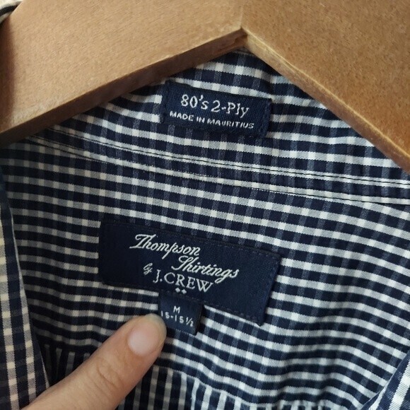 J. Crew Thompson Shirtings 80's 2 Ply Gingham Plaid Blue Button Down Sz Medium - Picture 4 of 8